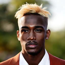 AI-generated image of young black man in a suit with a goatee and short blonde hair